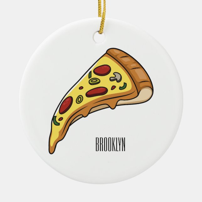 Pizza cartoon illustration ceramic tree decoration (Front)