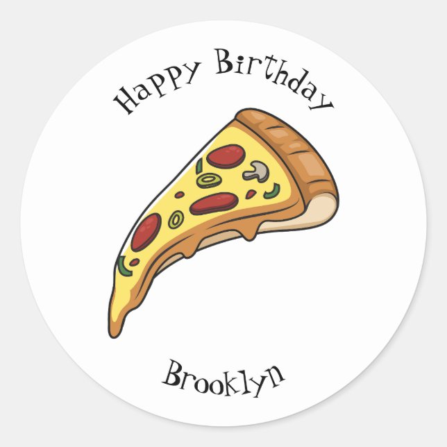 Pizza cartoon illustration classic round sticker (Front)
