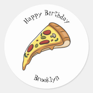 Pizza cartoon illustration classic round sticker