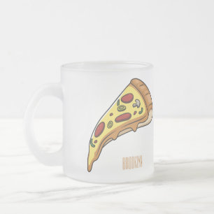 Pizza cartoon illustration  frosted glass coffee mug