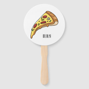 Pizza cartoon illustration  hand fan