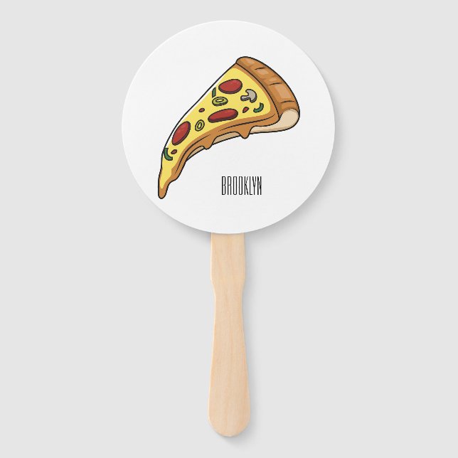 Pizza cartoon illustration  hand fan (Front)