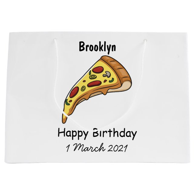 Pizza cartoon illustration large gift bag (Front)