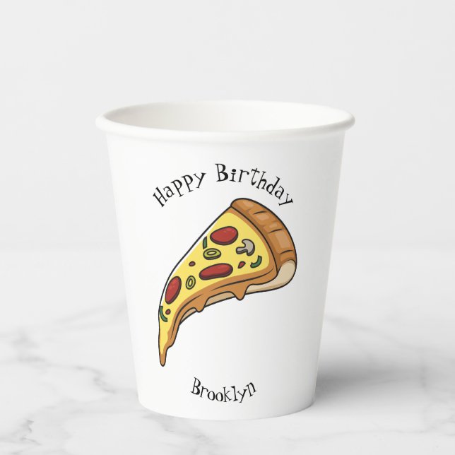 Pizza cartoon illustration  paper cups (Front)