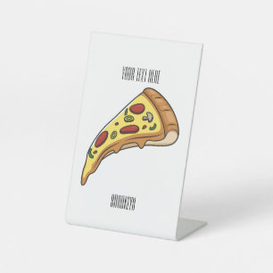 Pizza cartoon illustration pedestal sign
