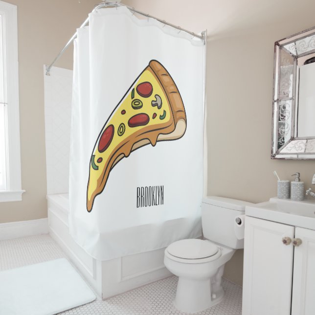 Pizza cartoon illustration shower curtain (In Situ)