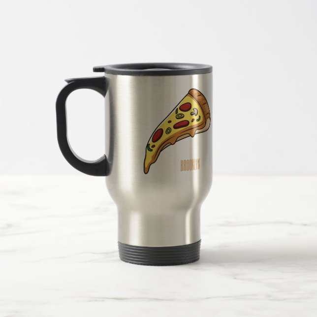 Pizza cartoon illustration travel mug (Left)