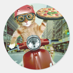 Pizza cat - cat - pizza delivery classic round sticker