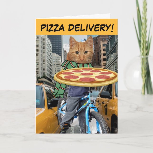 PIZZA CAT - PIZZA DELIVERY CAT BIRTHDAY CARDS (Front)