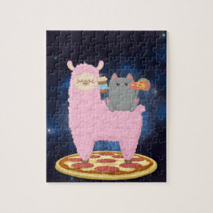 Pizza Cat Space Cat Riding Lama jigsaw puzzle