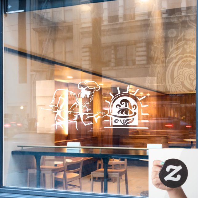 Pizza Chef Fired Brick Oven Pizzeria Window Cling (Cafe Window)