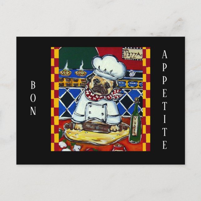 Pizza Chef Pug Postcard (Front)