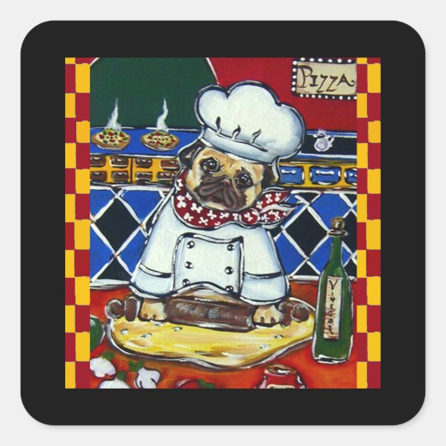 Pizza Chef Pug Square Sticker (Front)