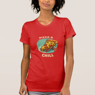 Pizza & Chill Funny Retro Cartoon Pizza T-Shirt