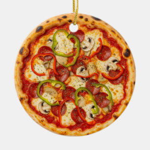 Pizza Christmas, Funny Foodie, White Elephant Gift Ceramic Tree Decoration