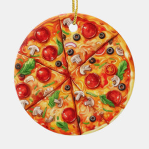 Pizza Christmas, Funny Foodie, White Elephant Gift Ceramic Tree Decoration