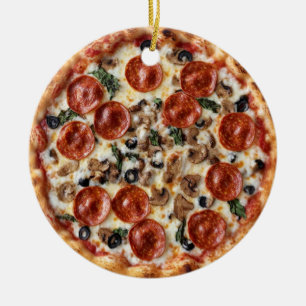 Pizza Christmas, Funny Foodie, White Elephant Gift Ceramic Tree Decoration