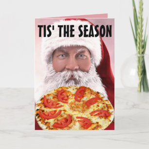 PIZZA CHRISTMAS SANTA FUNNY GREETING CARDS