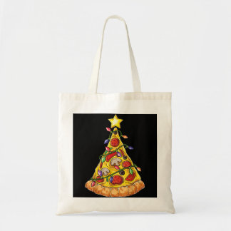 Pizza Christmas Tree Lights Xmas Boys Men Crustmas Tote Bag