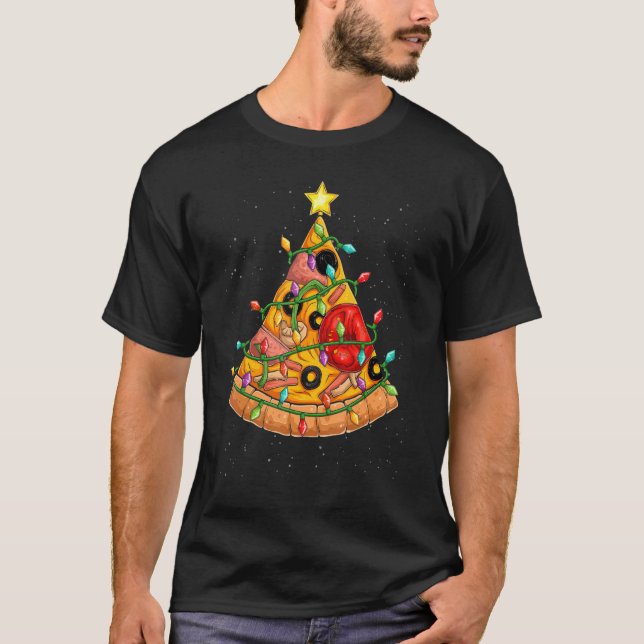 Pizza Christmas Tree Lights Xmas Boys Men funny tr T-Shirt (Front)
