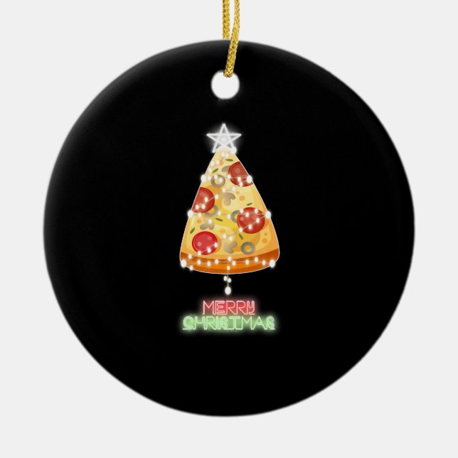 Pizza Christmas Tree Lights Xmas Gamer Ceramic Tree Decoration (Front)