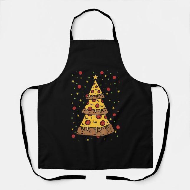 pizza christmas tree lights xmas men boys apron (Front)