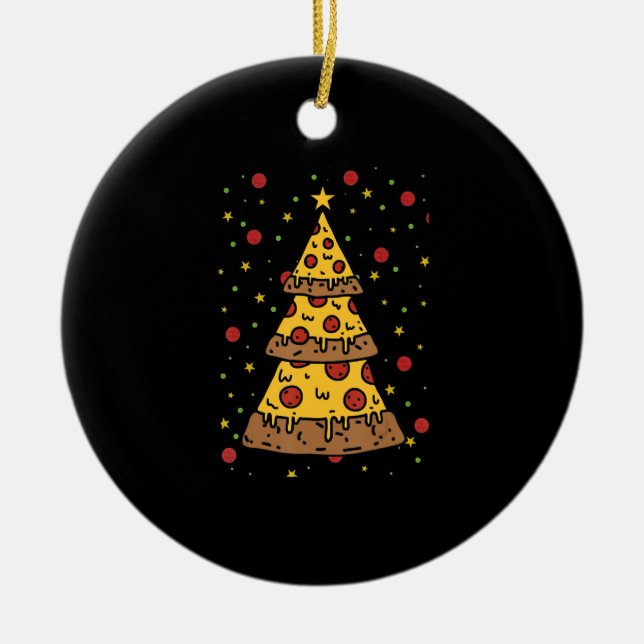 pizza christmas tree lights xmas men boys ceramic tree decoration (Front)