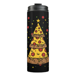 pizza christmas tree lights xmas men boys thermal tumbler