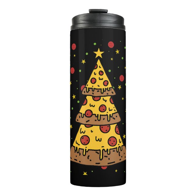 pizza christmas tree lights xmas men boys thermal tumbler (Front)
