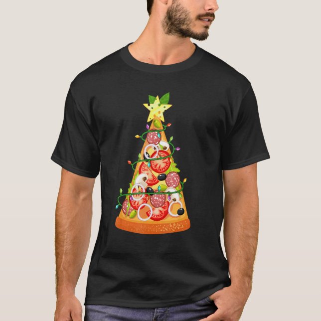 Pizza Christmas Tree  Pizza Slice Lights Xmas Fami T-Shirt (Front)