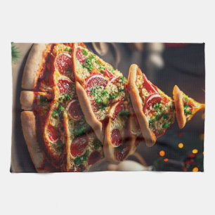 Pizza Christmas tree Tea Towel