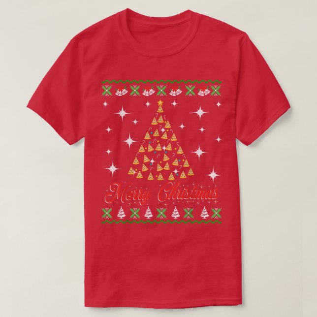 Pizza Christmas Tree Ugly Christmas Sweater For Pi (Design Front)
