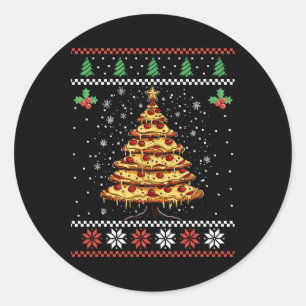 Pizza Christmas Tree Ugly Christmas Sweater Xmas F Classic Round Sticker
