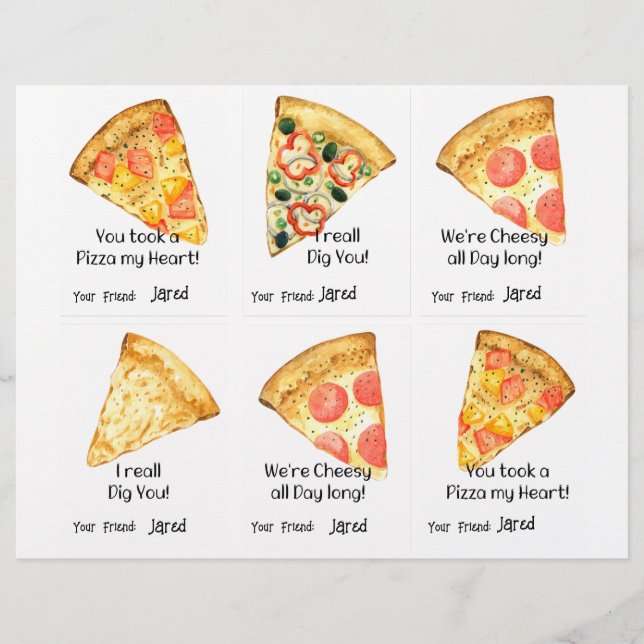 Pizza Class Cards 6 Personalise Name Custom Letterhead (Front)