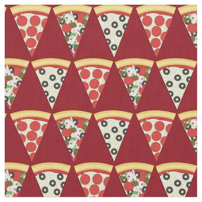 Pizza Cute Food Kids Fabric (Close Up)