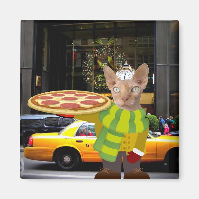 PIZZA DELIVERY CAT NYC MAGNET (Front)
