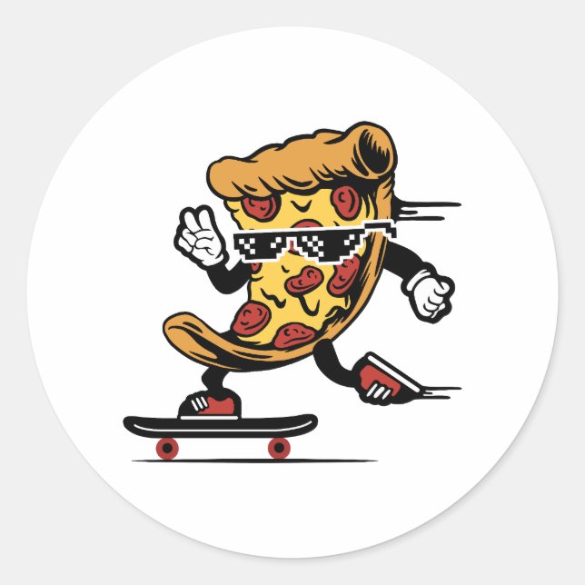 Pizza Delivery, Funny Pizza Skateboarding Classic Round Sticker (Front)