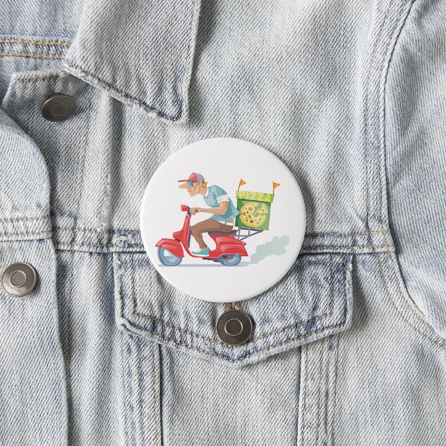 Pizza Delivery Guy on Red Scooter 7.5 Cm Round Badge (Creator Uploaded)