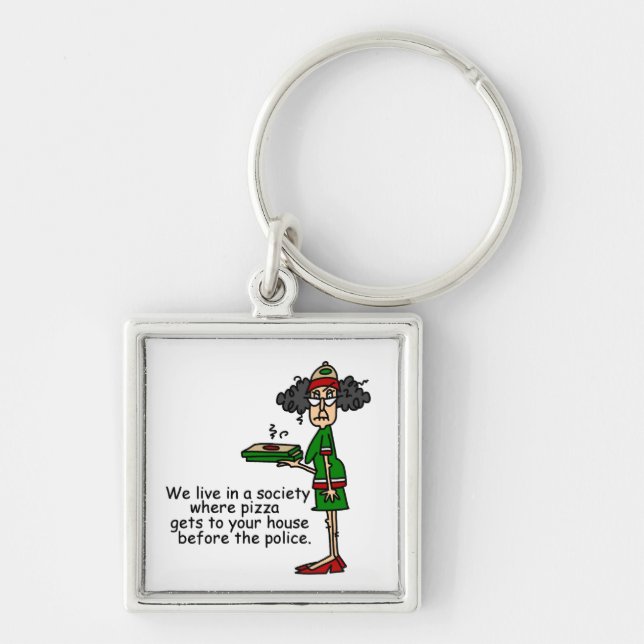 Pizza Delivery Humour Key Ring (Front)