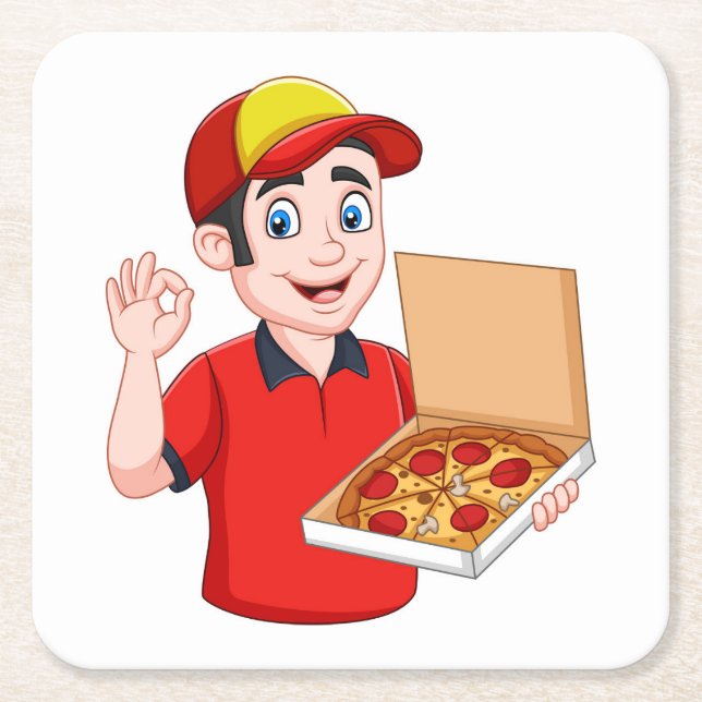 Pizza Delivery Square Paper Coaster (Front)