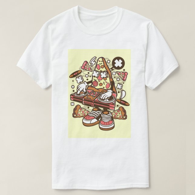 Pizza DJ Turntables Pop Art T-Shirt (Design Front)