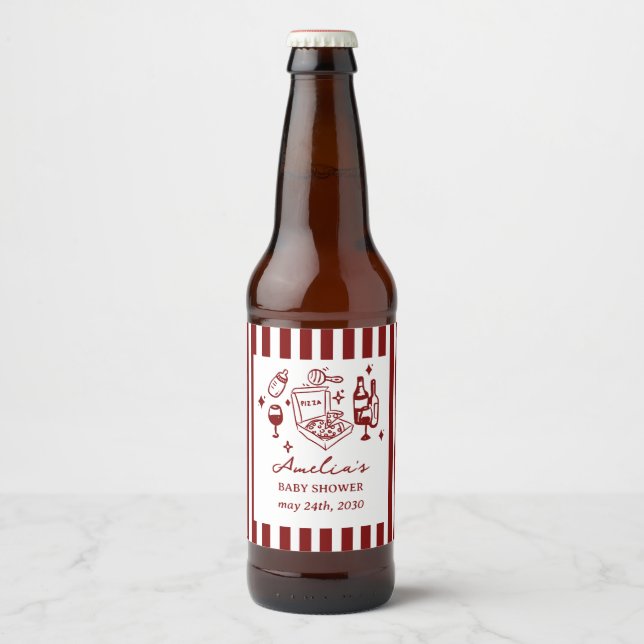 Pizza doodle special Delivery Baby Shower Beer Bottle Label (Front)