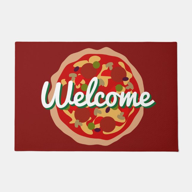 Pizza door mat with custom welcome text (Front)