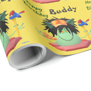 Pizza Eating Monster Personalise Birthday Wrapping Paper