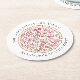 Pizza Event Themed Custom Text    Round Paper Coas Coaster