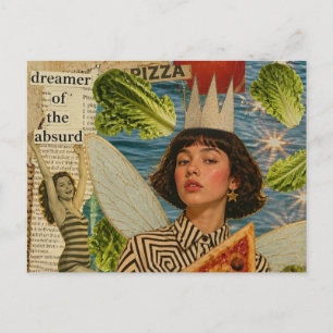 Pizza Fairy Mixed Media Collage Postcard