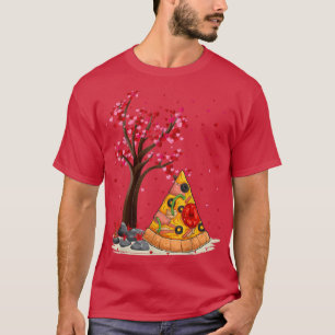 Pizza Fast Food Lover Funny Heart Tree Pizza Valen T-Shirt