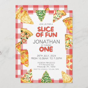 Pizza First Birthday party Invitation
