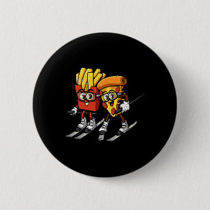 Pizza French Fries Ski Funny Skiier Fast Food Skii 6 Cm Round Badge