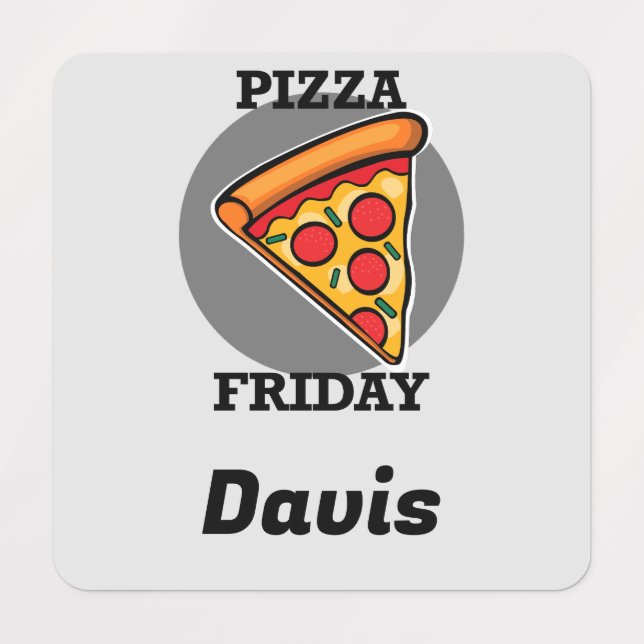 Pizza Friday Design - Small Square Clothing Label  (Design 1)